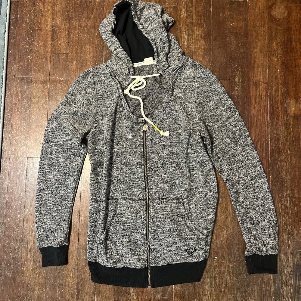 Roxy Black Full Zip-Up Sweatshirt Hoodie Women’s Sz XL Y2K Surf Hoodie Skater